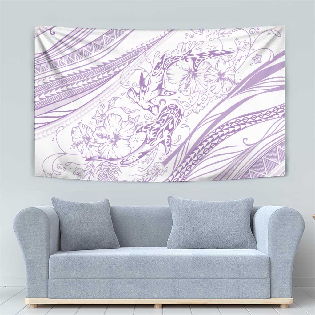 Sharks Couple Dreamy Polynesians Floral Sea Tapestry Lilac - Polynesian Pride