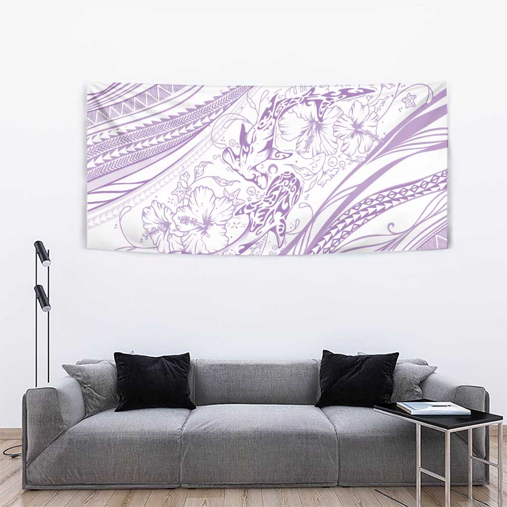 Sharks Couple Dreamy Polynesians Floral Sea Tapestry Lilac - Polynesian Pride