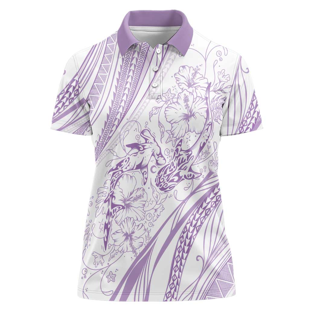 Sharks Couple Dreamy Polynesians Floral Sea Women Polo Shirt Lilac - Polynesian Pride