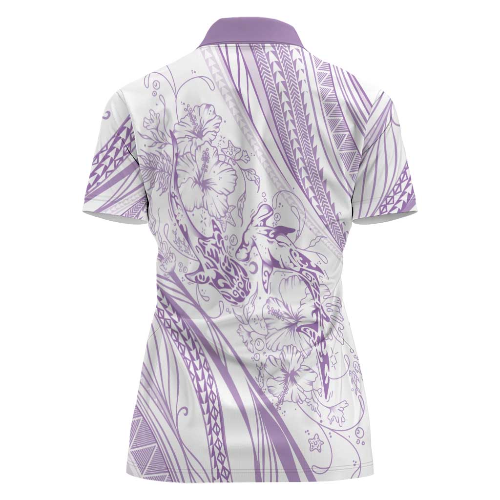 Sharks Couple Dreamy Polynesians Floral Sea Women Polo Shirt Lilac - Polynesian Pride