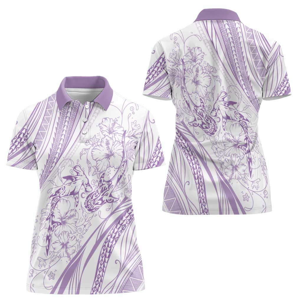 Sharks Couple Dreamy Polynesians Floral Sea Women Polo Shirt Lilac - Polynesian Pride