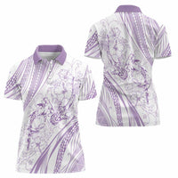 Sharks Couple Dreamy Polynesians Floral Sea Women Polo Shirt Lilac - Polynesian Pride