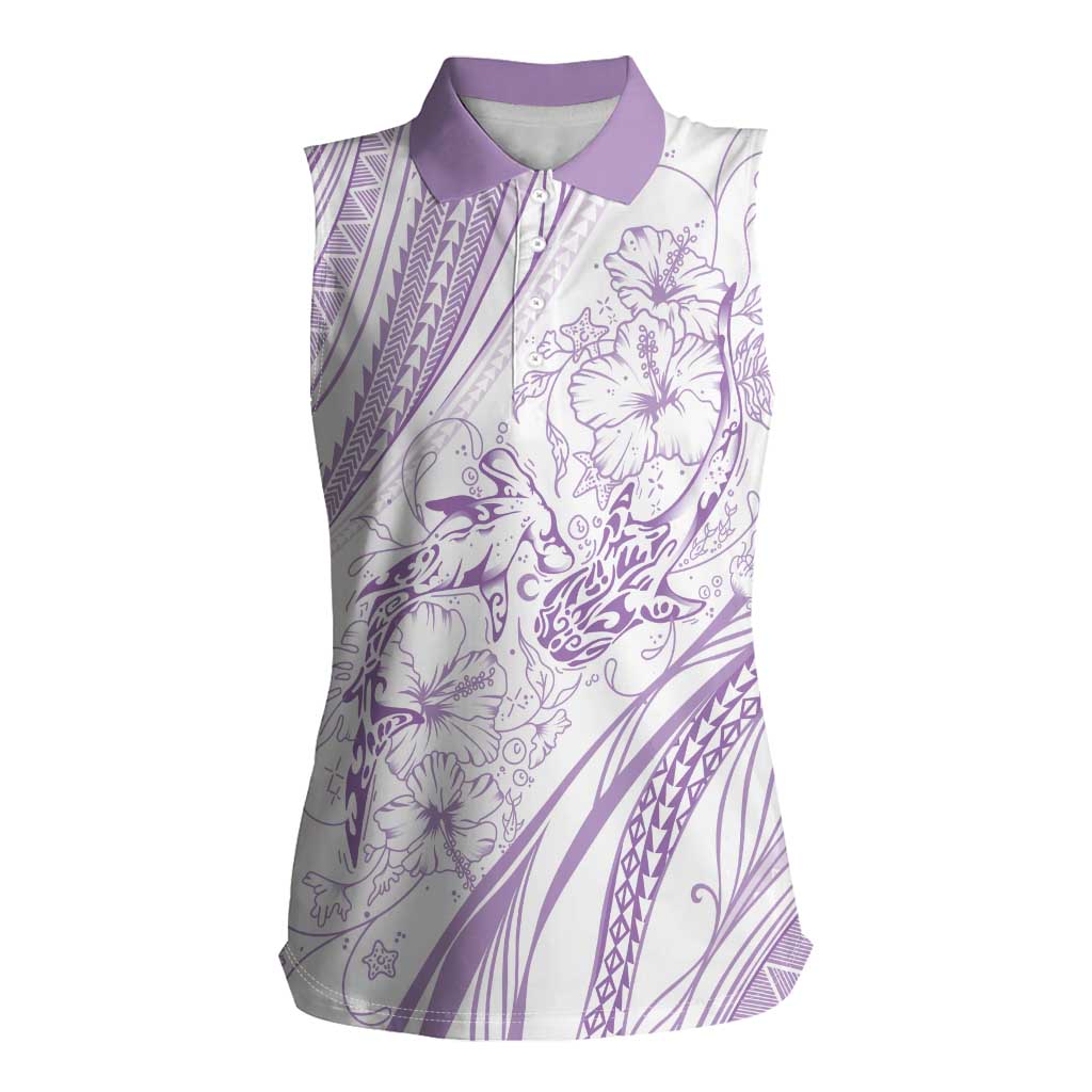 Sharks Couple Dreamy Polynesians Floral Sea Women Sleeveless Polo Shirt Lilac - Polynesian Pride