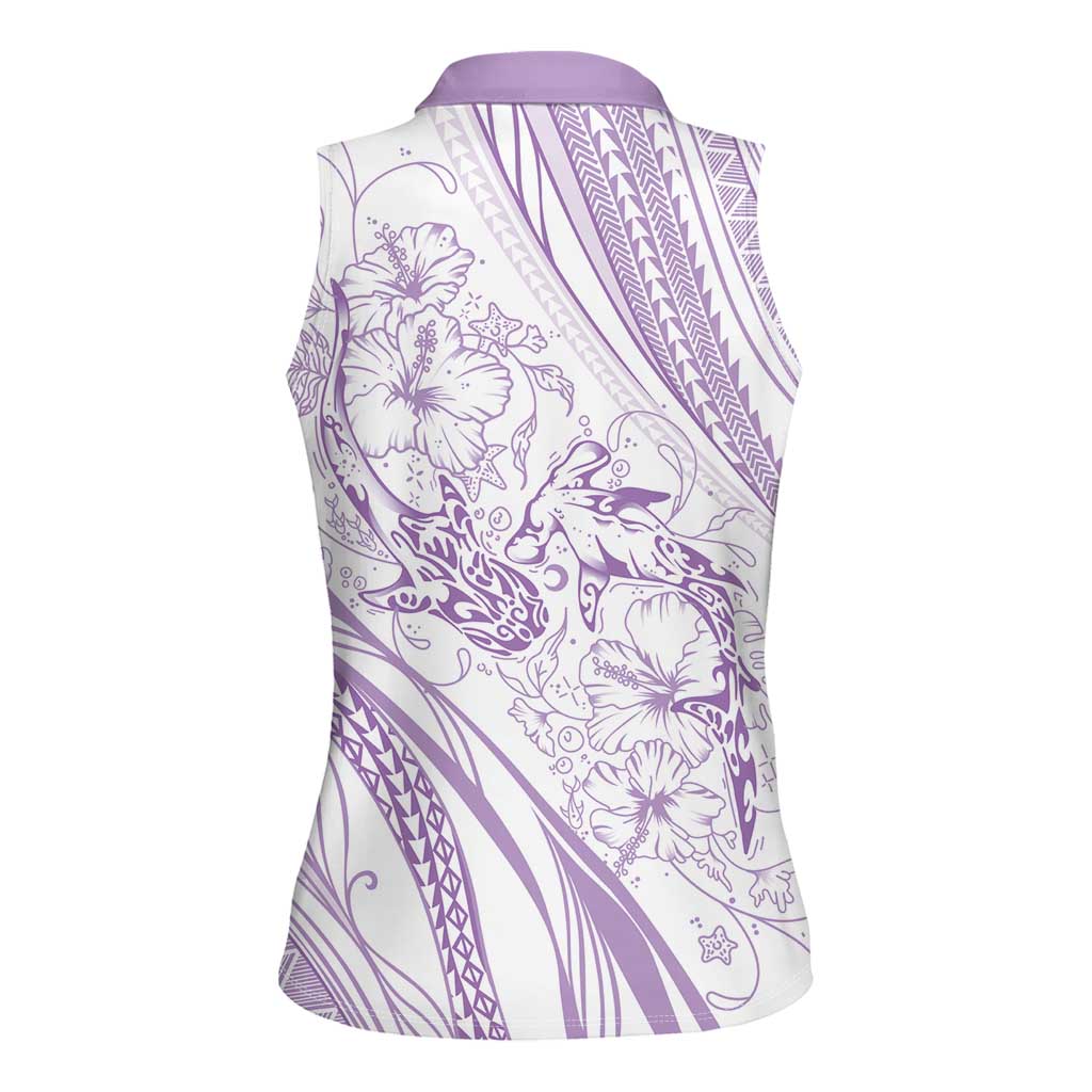 Sharks Couple Dreamy Polynesians Floral Sea Women Sleeveless Polo Shirt Lilac - Polynesian Pride