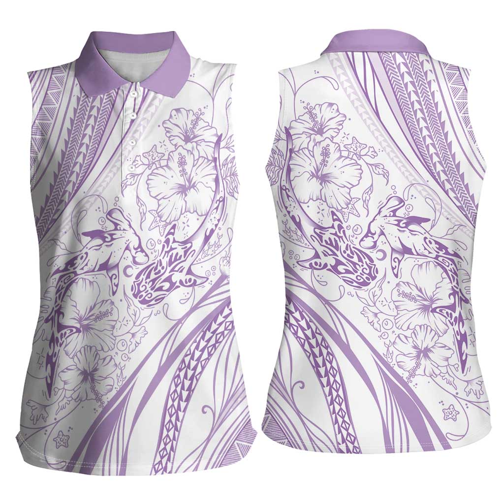 Sharks Couple Dreamy Polynesians Floral Sea Women Sleeveless Polo Shirt Lilac - Polynesian Pride