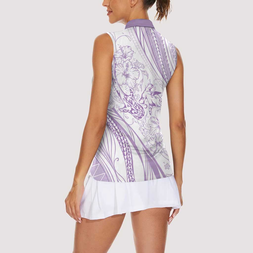 Sharks Couple Dreamy Polynesians Floral Sea Women Sleeveless Polo Shirt Lilac - Polynesian Pride