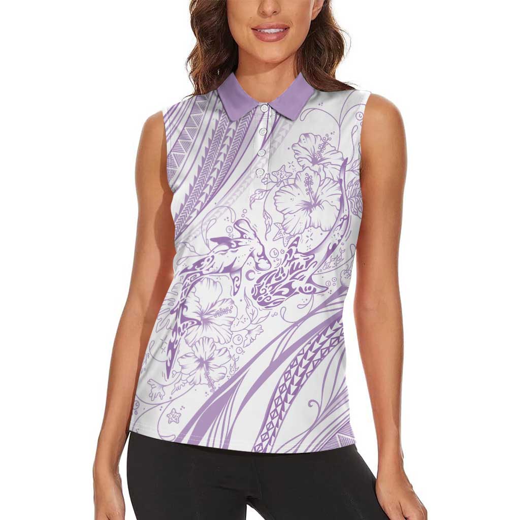 Sharks Couple Dreamy Polynesians Floral Sea Women Sleeveless Polo Shirt Lilac - Polynesian Pride