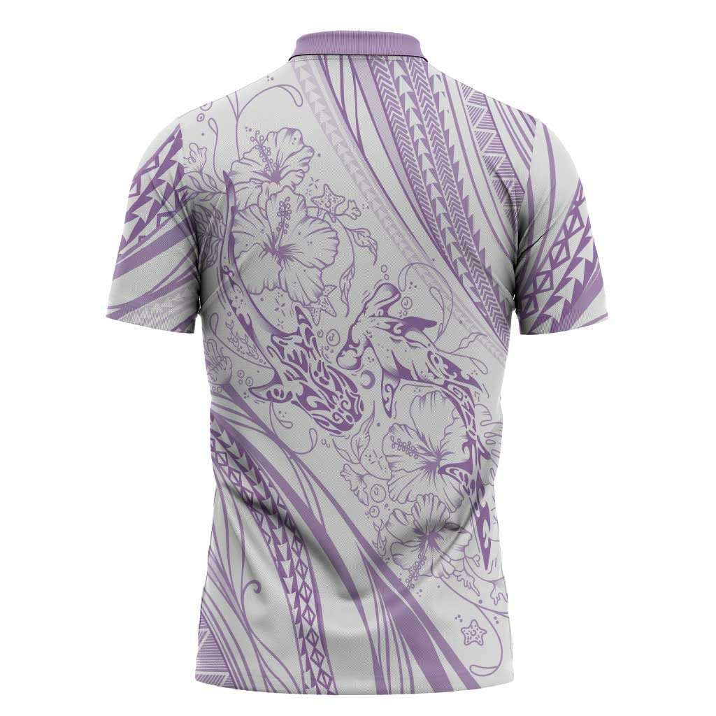 Sharks Couple Dreamy Polynesians Floral Sea Zipper Polo Shirt Lilac - Polynesian Pride