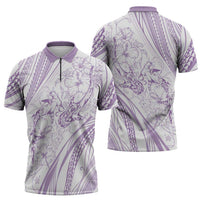 Sharks Couple Dreamy Polynesians Floral Sea Zipper Polo Shirt Lilac - Polynesian Pride