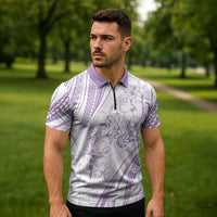 Sharks Couple Dreamy Polynesians Floral Sea Zipper Polo Shirt Lilac - Polynesian Pride