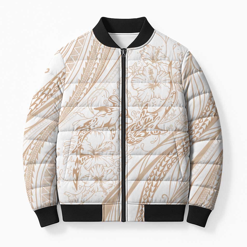 Sharks Couple Dreamy Polynesians Floral Sea Bomber Puffer Jacket Hazel LT7 Unisex Hazel - Polynesian Pride