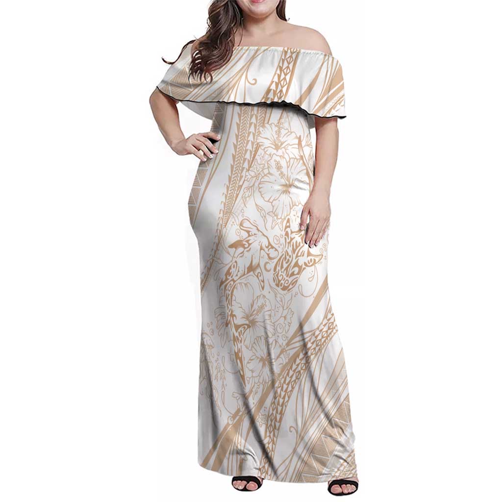 Sharks Couple Dreamy Polynesians Floral Sea Family Matching Off Shoulder Maxi Dress and Hawaiian Shirt Hazel - Polynesian Pride