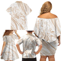 Sharks Couple Dreamy Polynesians Floral Sea Family Matching Off Shoulder Short Dress and Hawaiian Shirt Hazel - Polynesian Pride