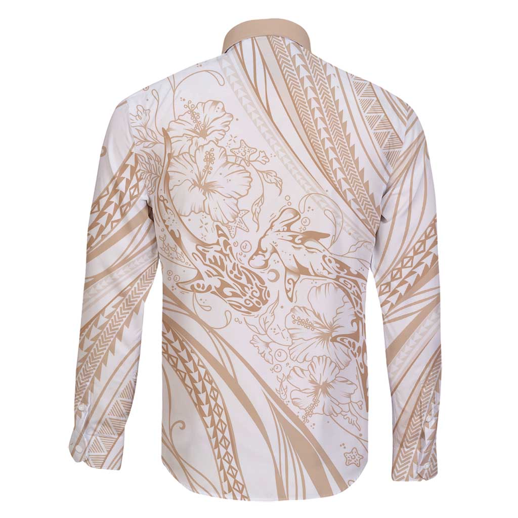 Sharks Couple Dreamy Polynesians Floral Sea Family Matching Off Shoulder Short Dress and Hawaiian Shirt Hazel - Polynesian Pride