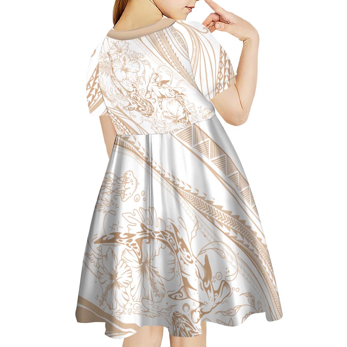 Sharks Couple Dreamy Polynesians Floral Sea Kid Short Sleeve Dress Hazel - Polynesian Pride