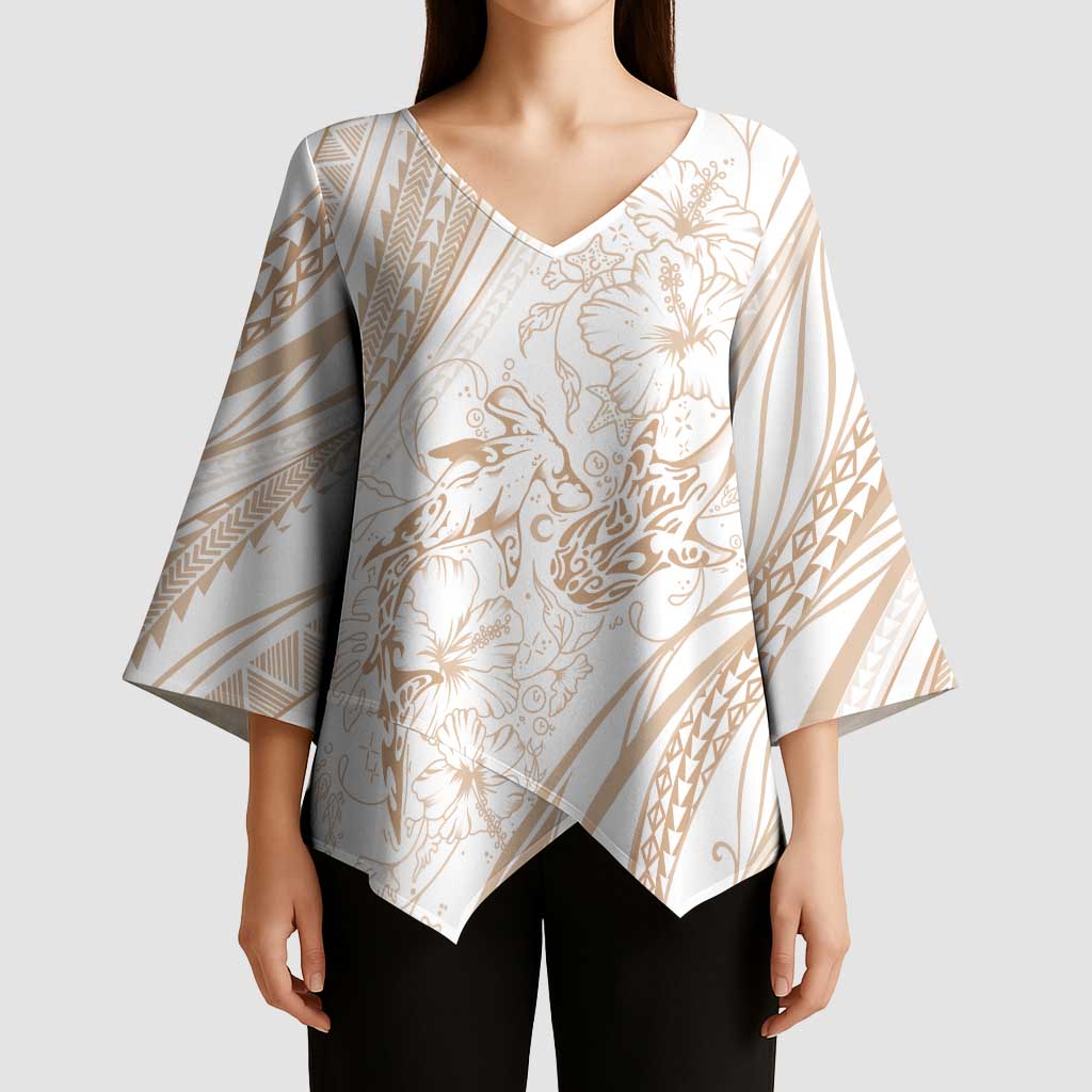 Sharks Couple Dreamy Polynesians Floral Sea Kimono Sleeve Blouse Hazel LT7 - Polynesian Pride