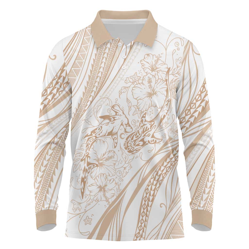 Sharks Couple Dreamy Polynesians Floral Sea Long Sleeve Polo Shirt Hazel LT7 Hazel - Polynesian Pride