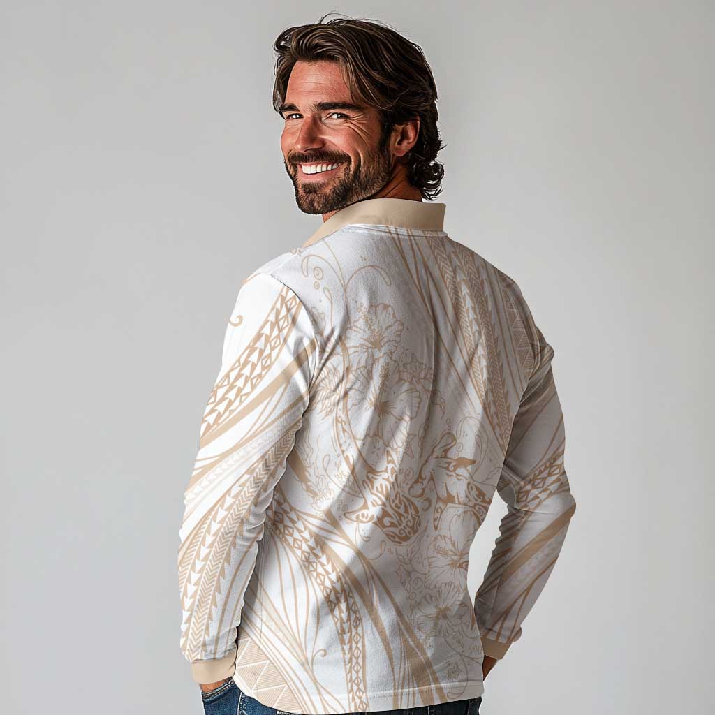Sharks Couple Dreamy Polynesians Floral Sea Long Sleeve Polo Shirt Hazel LT7 - Polynesian Pride