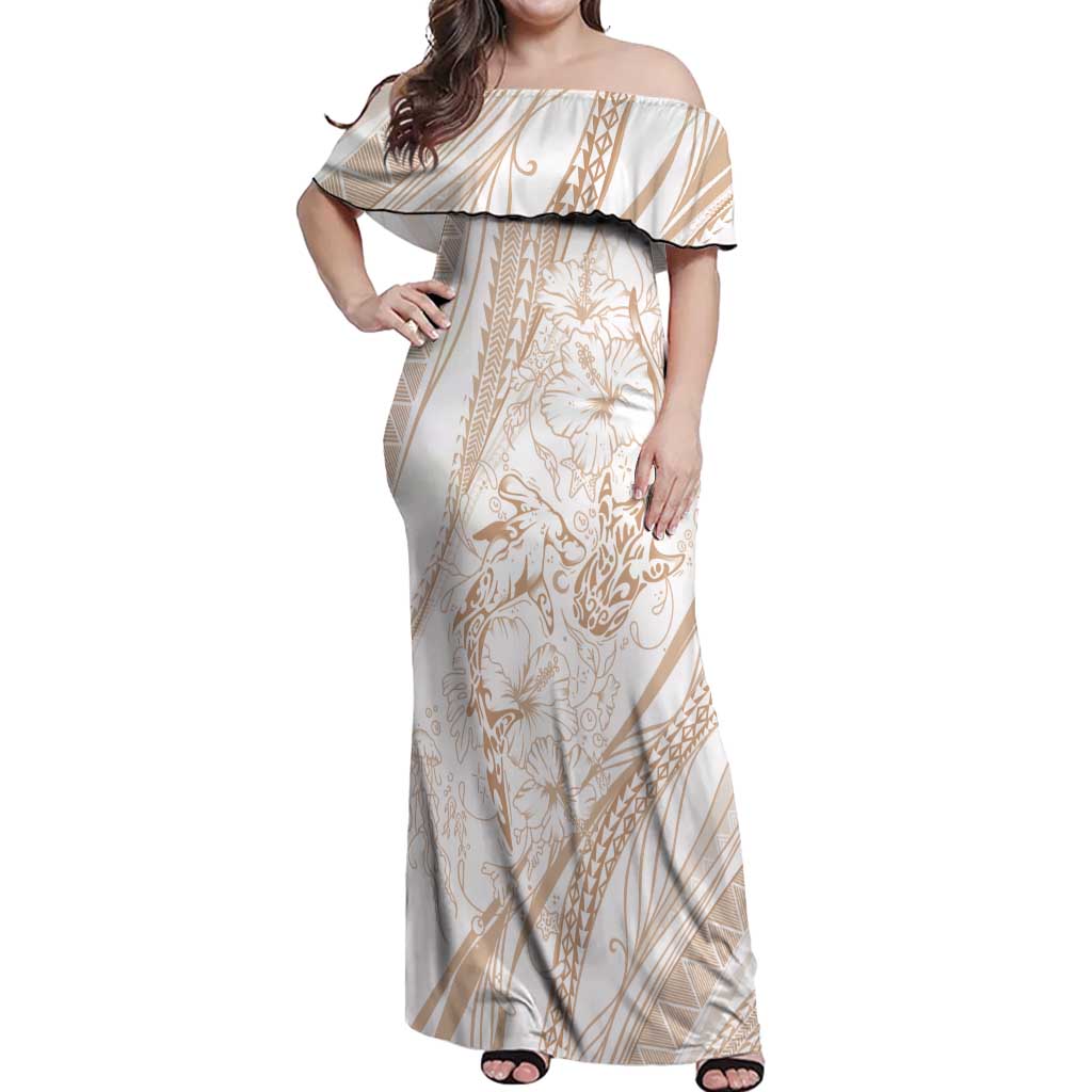 Sharks Couple Dreamy Polynesians Floral Sea Off Shoulder Maxi Dress Hazel LT7 Women Hazel - Polynesian Pride