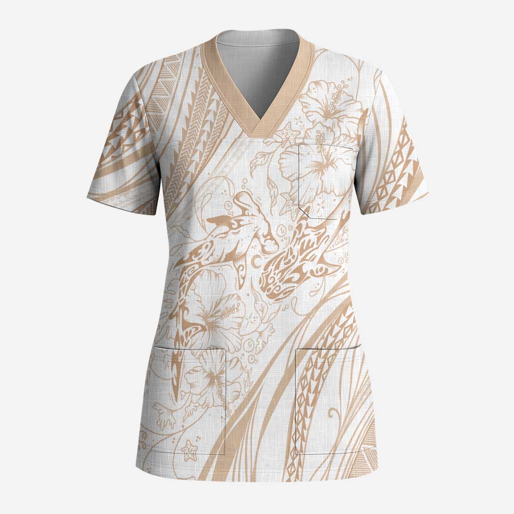 Sharks Couple Dreamy Polynesians Floral Sea Scrub Top Hazel LT7 Adult Hazel - Polynesian Pride