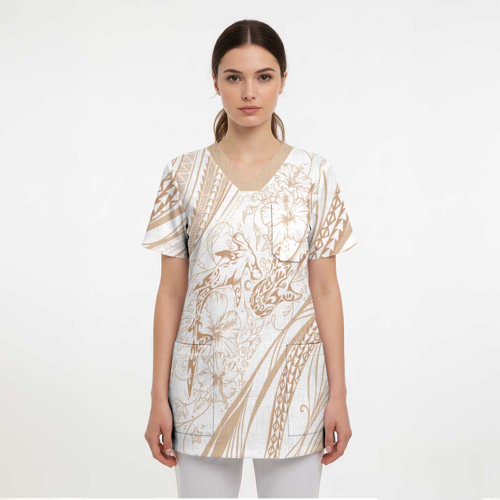Sharks Couple Dreamy Polynesians Floral Sea Scrub Top Hazel LT7 - Polynesian Pride