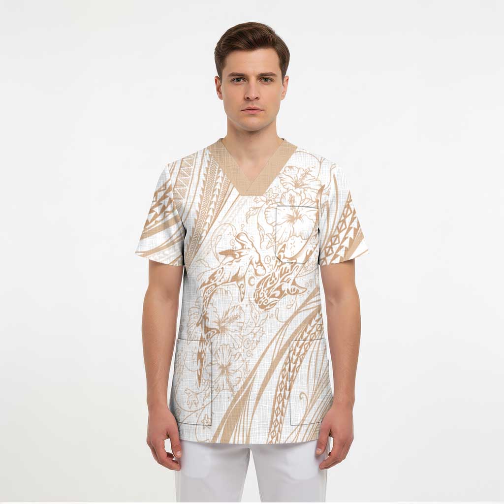Sharks Couple Dreamy Polynesians Floral Sea Scrub Top Hazel LT7 - Polynesian Pride