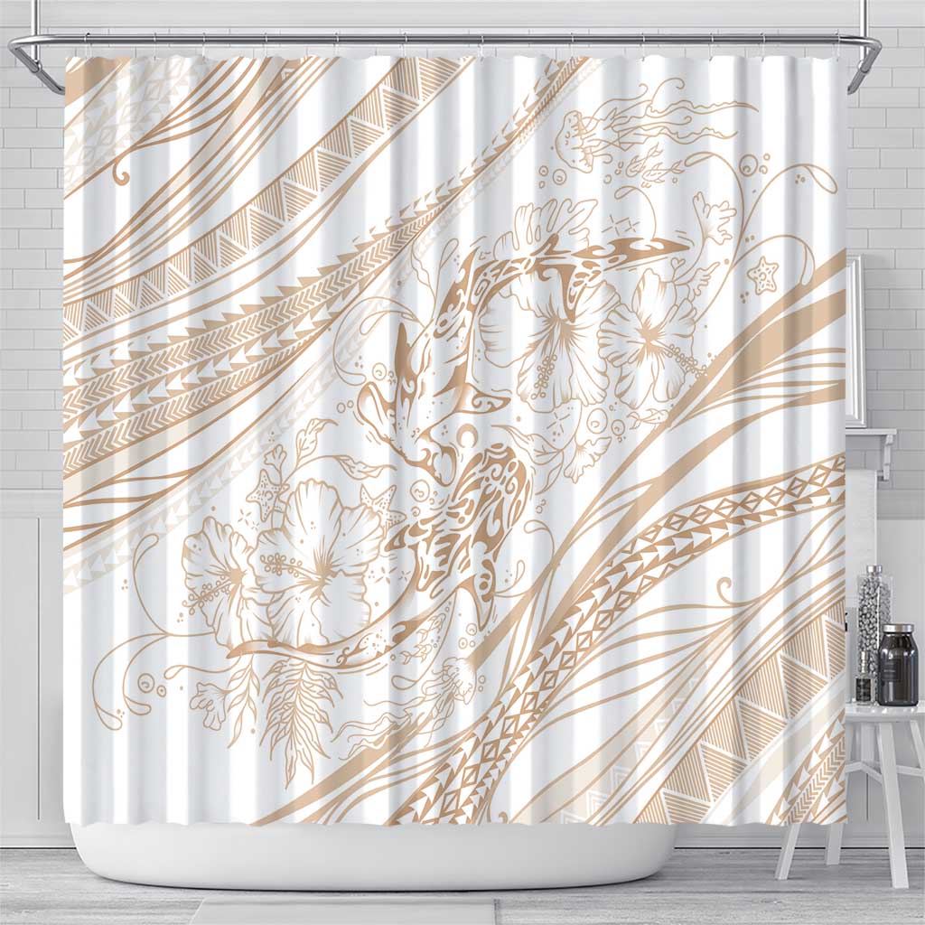 Sharks Couple Dreamy Polynesians Floral Sea Shower Curtain Hazel - Polynesian Pride