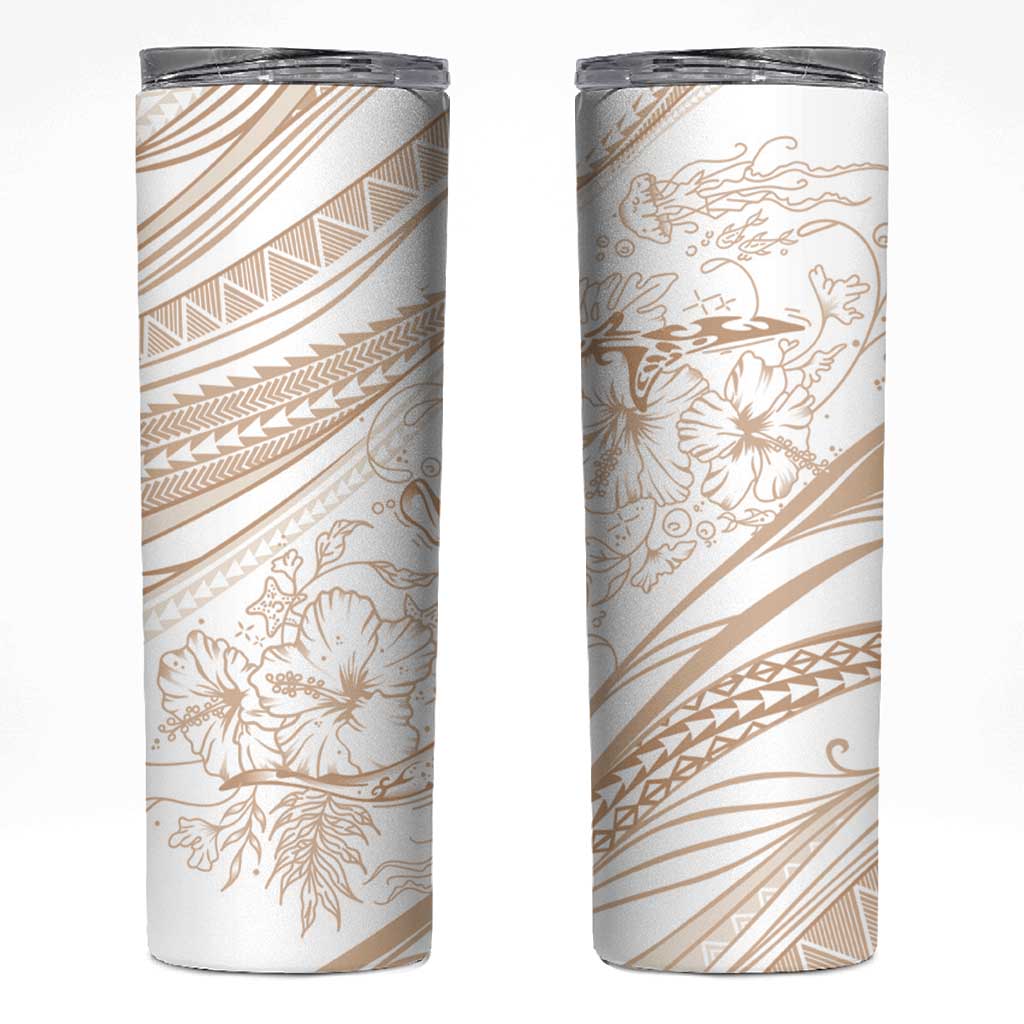 Sharks Couple Dreamy Polynesians Floral Sea Skinny Tumbler Hazel - Polynesian Pride