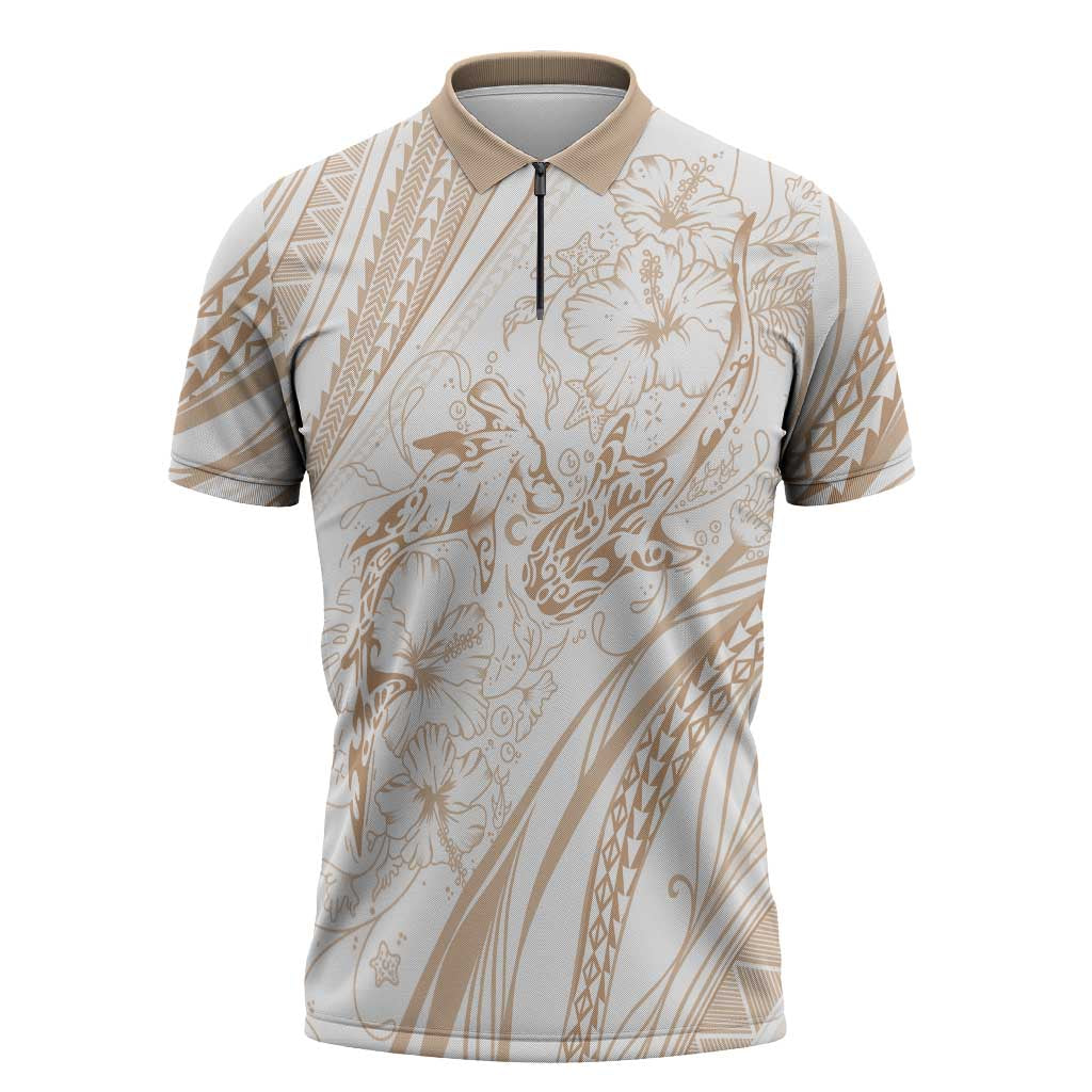 Sharks Couple Dreamy Polynesians Floral Sea Zipper Polo Shirt Hazel LT7 Hazel - Polynesian Pride