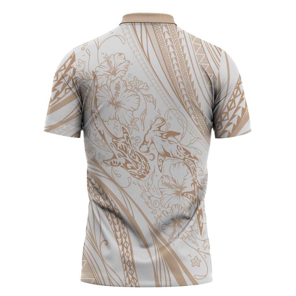 Sharks Couple Dreamy Polynesians Floral Sea Zipper Polo Shirt Hazel LT7 - Polynesian Pride