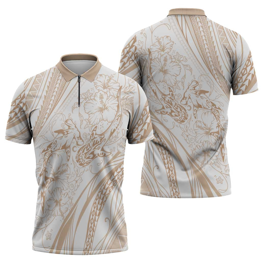 Sharks Couple Dreamy Polynesians Floral Sea Zipper Polo Shirt Hazel LT7 - Polynesian Pride