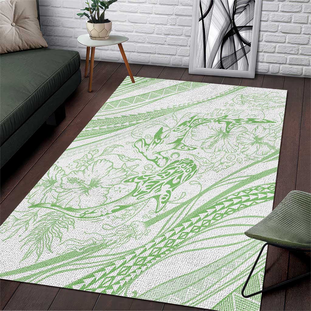 Sharks Couple Dreamy Polynesians Floral Sea Area Rug Emerald - Polynesian Pride