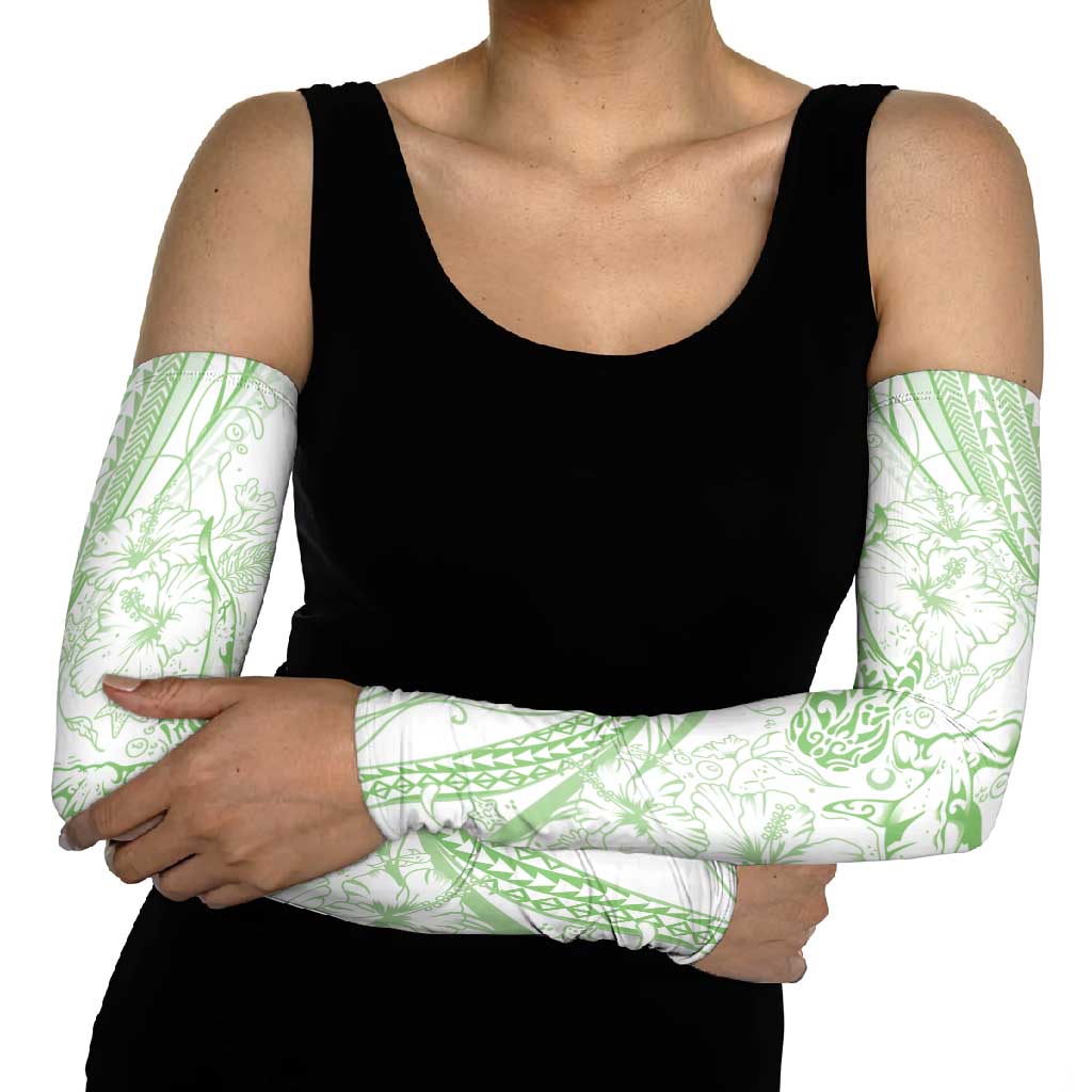 Sharks Couple Dreamy Polynesians Floral Sea Arm Sleeves Emerald LT7 - Polynesian Pride