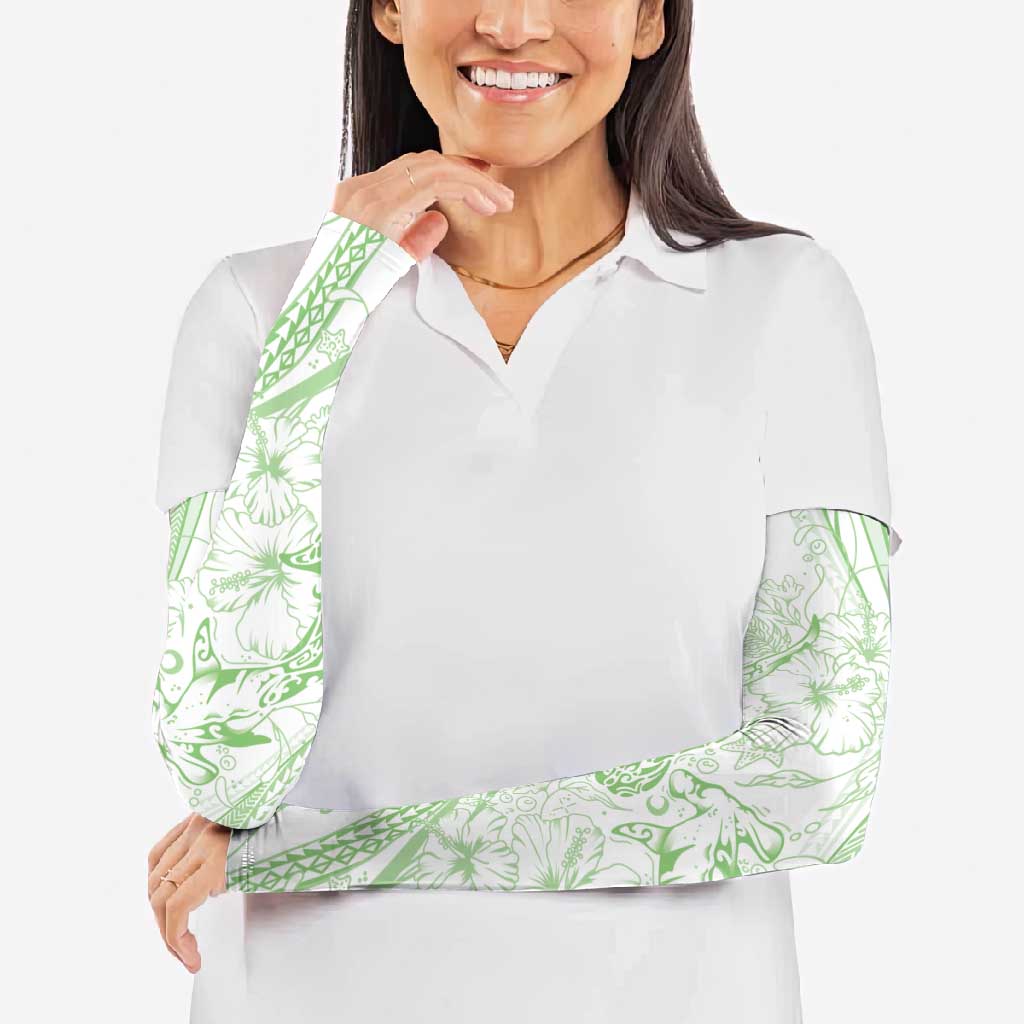 Sharks Couple Dreamy Polynesians Floral Sea Arm Sleeves Emerald LT7 - Polynesian Pride