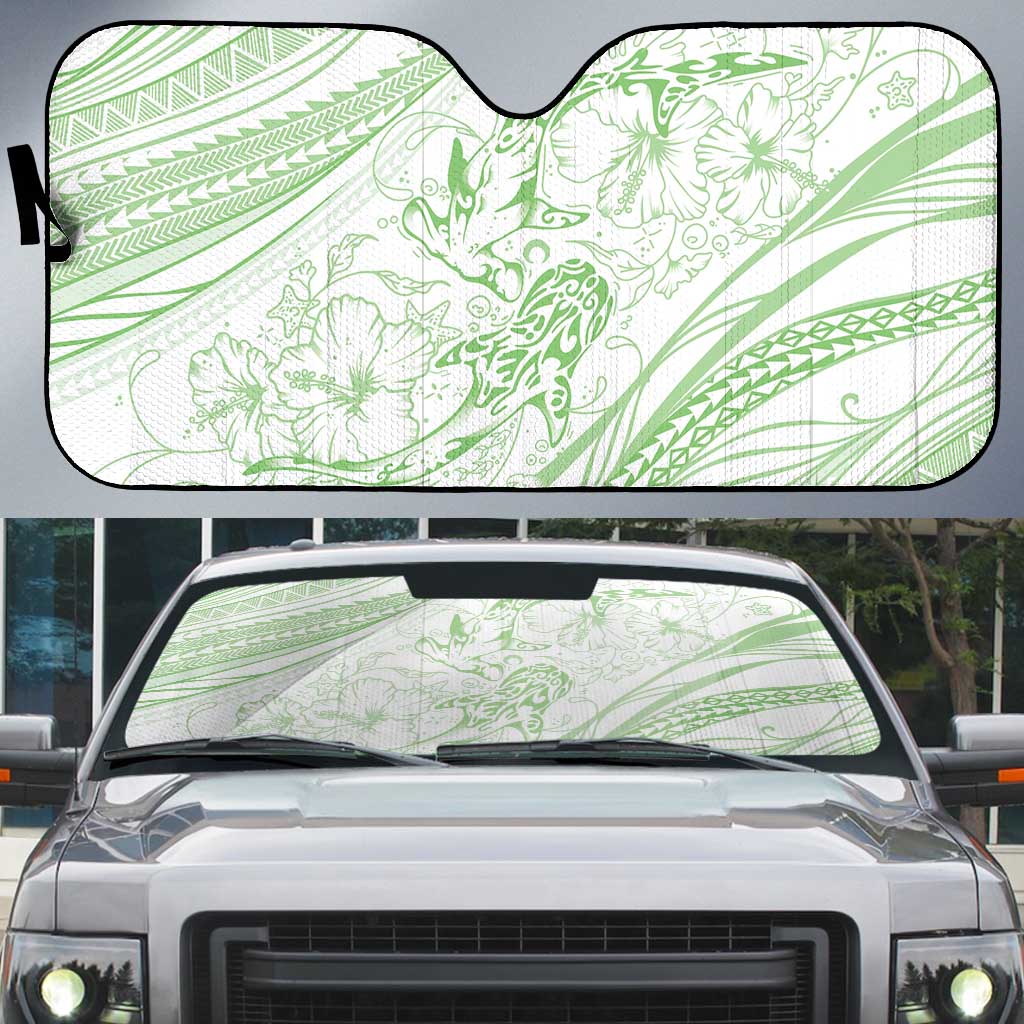 Sharks Couple Dreamy Polynesians Floral Sea Auto Sun Shade Emerald - Polynesian Pride