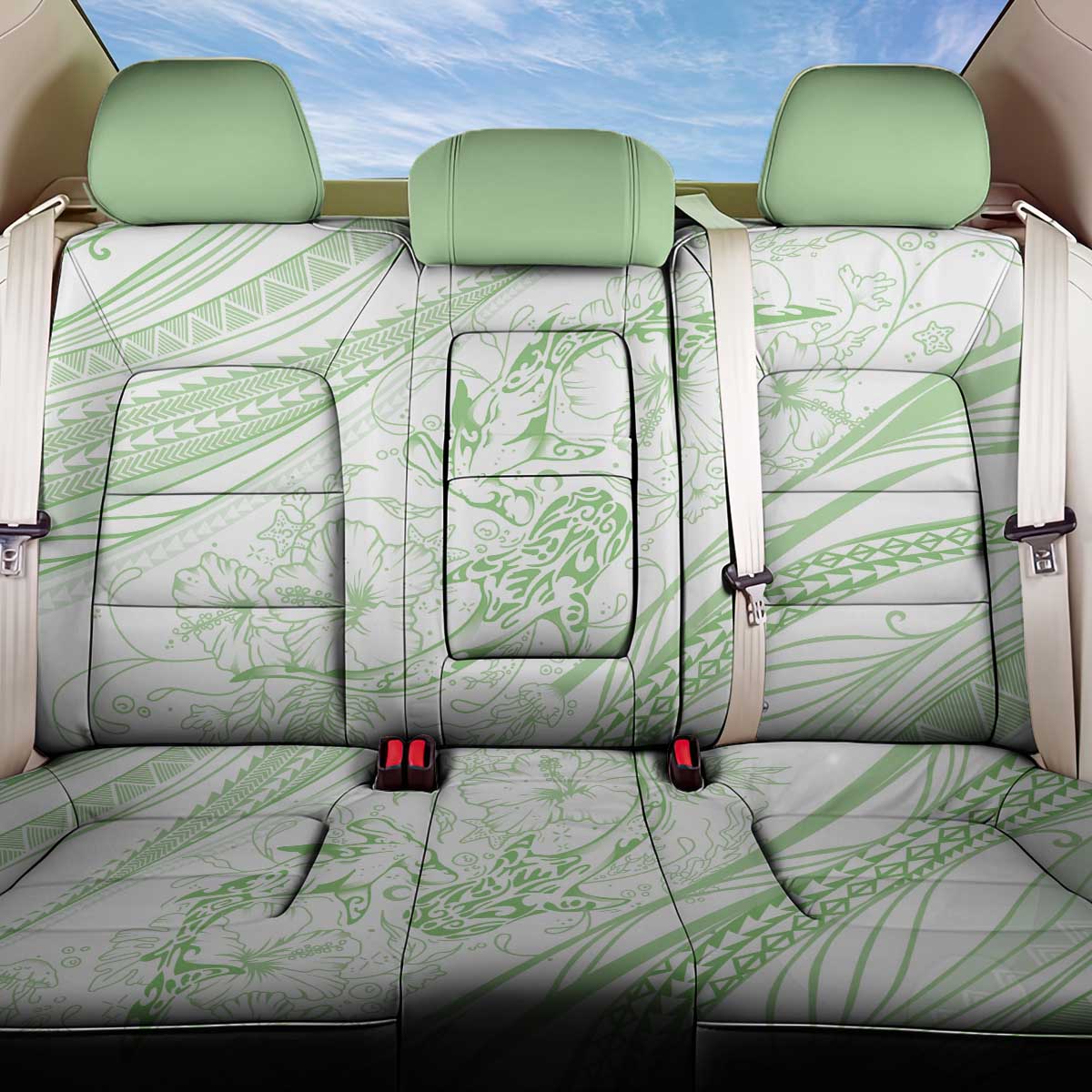 Sharks Couple Dreamy Polynesians Floral Sea Back Car Seat Cover Emerald LT7 One Size Emerald - Polynesian Pride