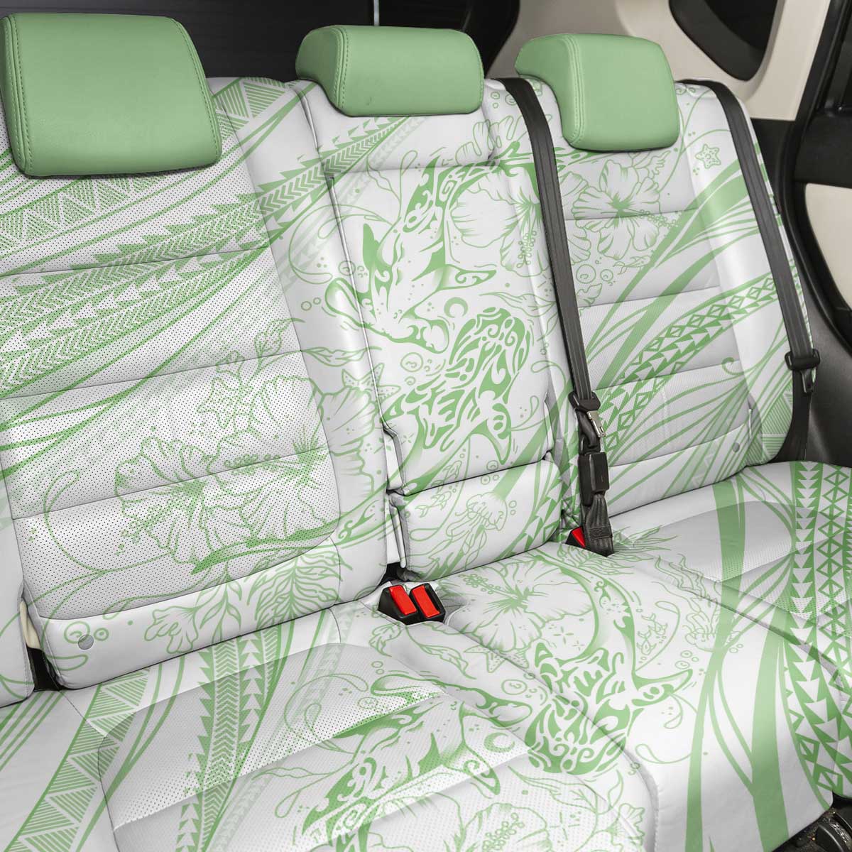 Sharks Couple Dreamy Polynesians Floral Sea Back Car Seat Cover Emerald LT7 - Polynesian Pride