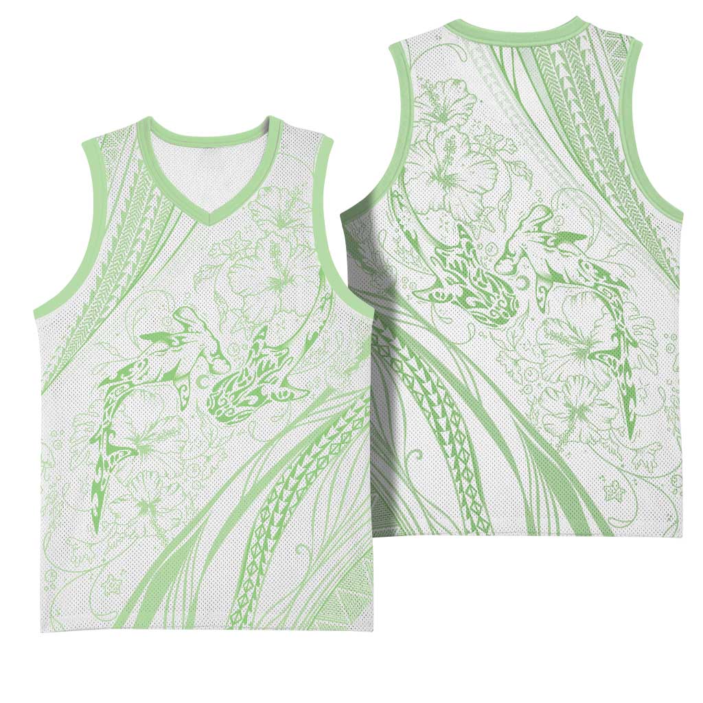 Sharks Couple Dreamy Polynesians Floral Sea Basketball Jersey Emerald LT7 - Polynesian Pride