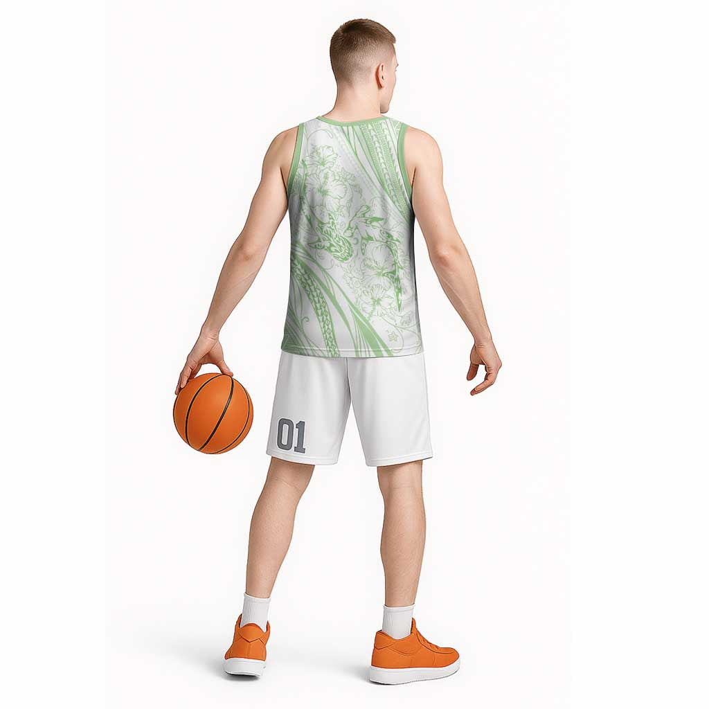 Sharks Couple Dreamy Polynesians Floral Sea Basketball Jersey Emerald LT7 - Polynesian Pride