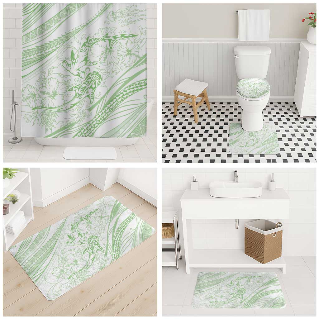 Sharks Couple Dreamy Polynesians Floral Sea Bathroom Set Emerald - Polynesian Pride