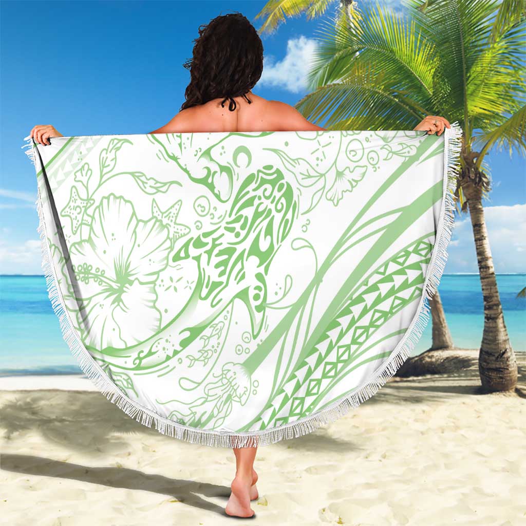 Sharks Couple Dreamy Polynesians Floral Sea Beach Blanket Emerald - Polynesian Pride