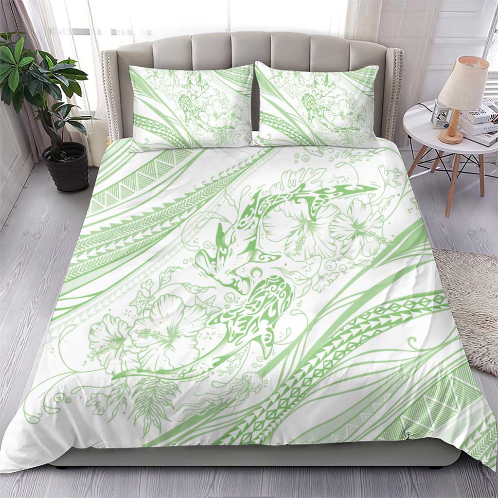 Sharks Couple Dreamy Polynesians Floral Sea Bedding Set Emerald - Polynesian Pride