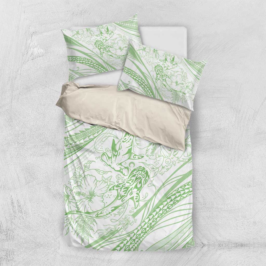 Sharks Couple Dreamy Polynesians Floral Sea Bedding Set Emerald - Polynesian Pride