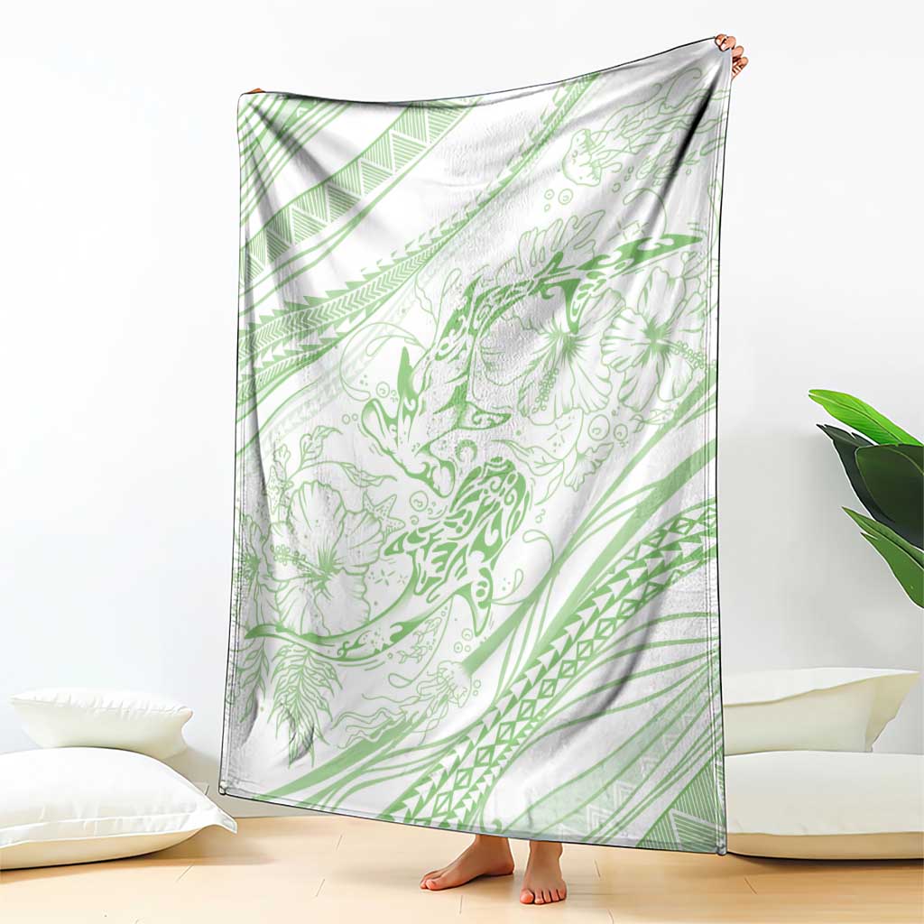 Sharks Couple Dreamy Polynesians Floral Sea Blanket Emerald - Polynesian Pride