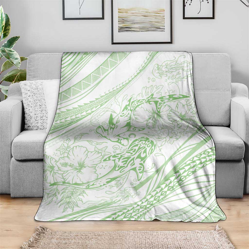 Sharks Couple Dreamy Polynesians Floral Sea Blanket Emerald - Polynesian Pride
