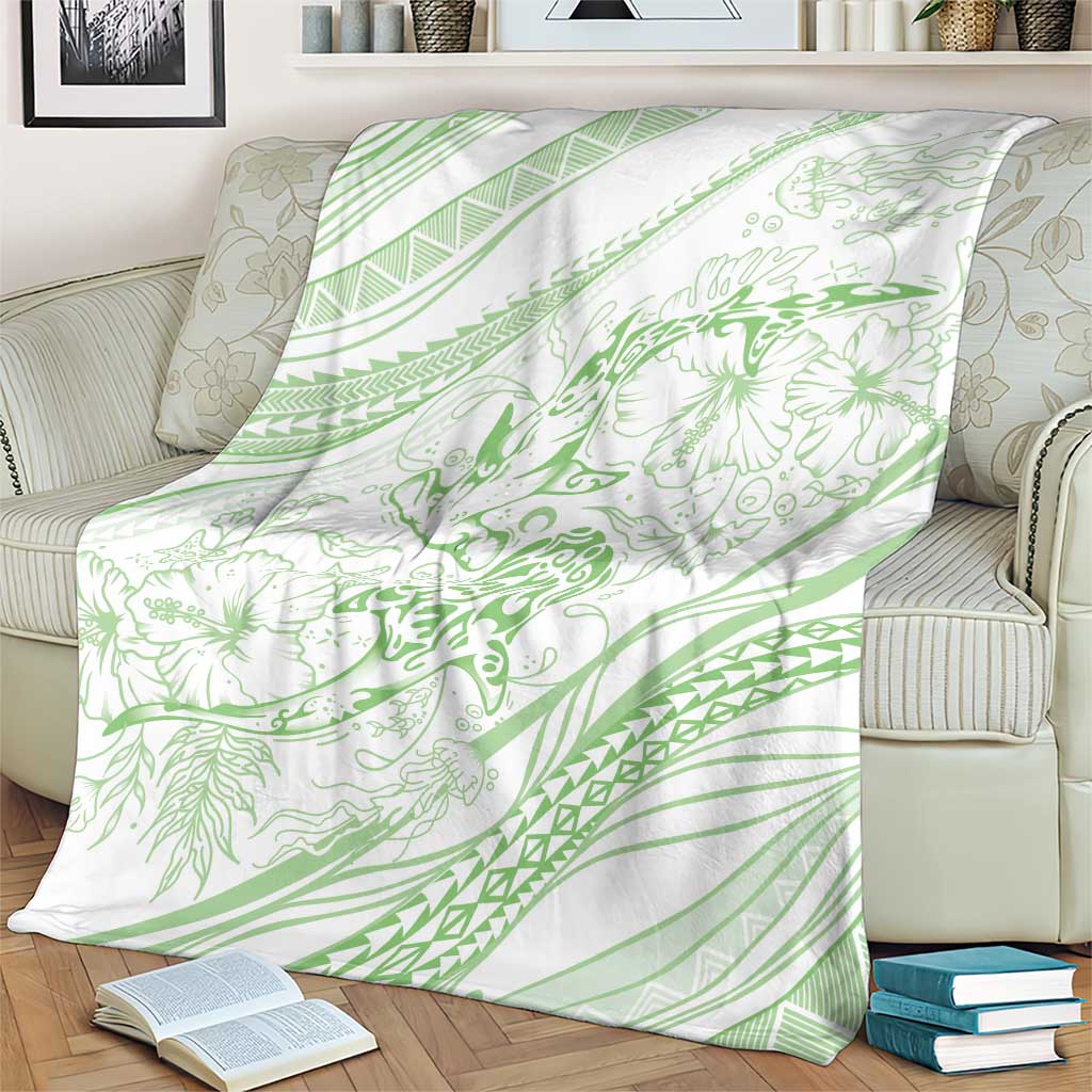 Sharks Couple Dreamy Polynesians Floral Sea Blanket Emerald - Polynesian Pride
