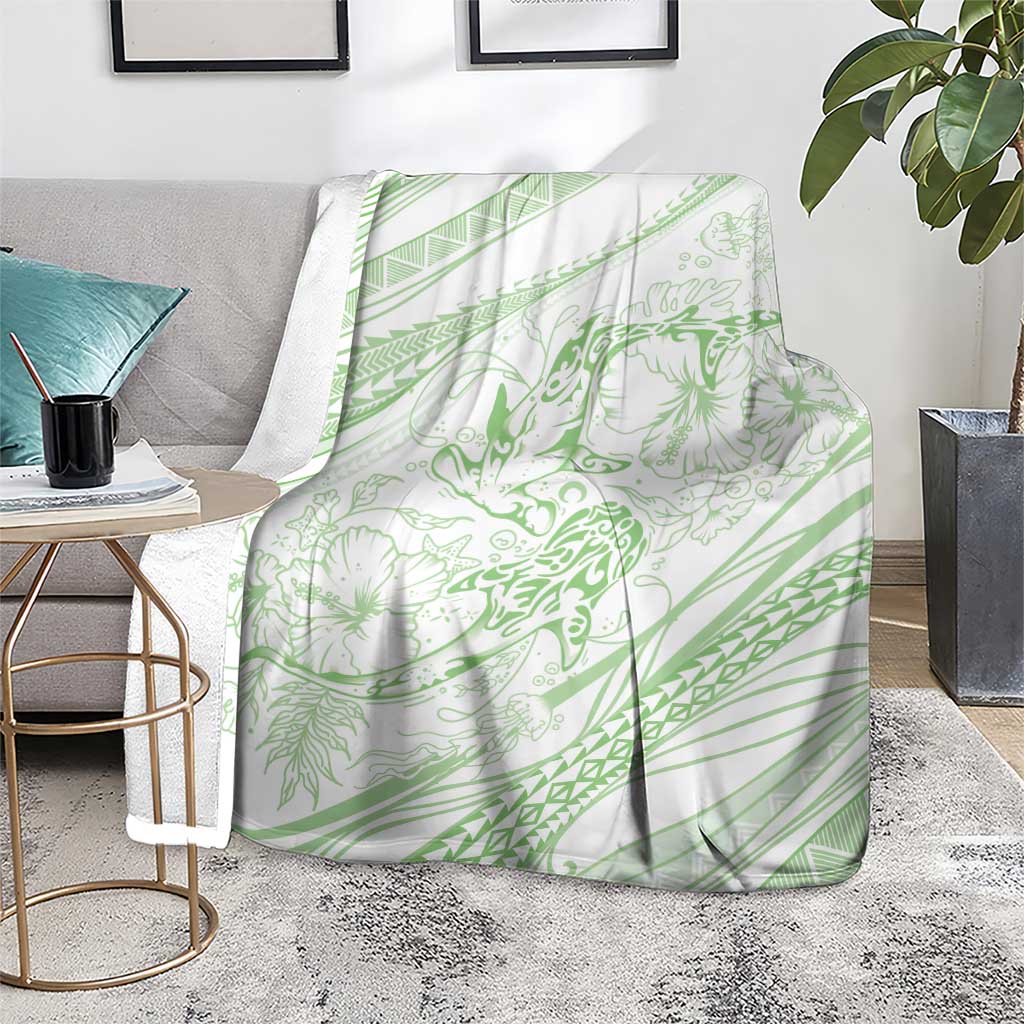 Sharks Couple Dreamy Polynesians Floral Sea Blanket Emerald - Polynesian Pride