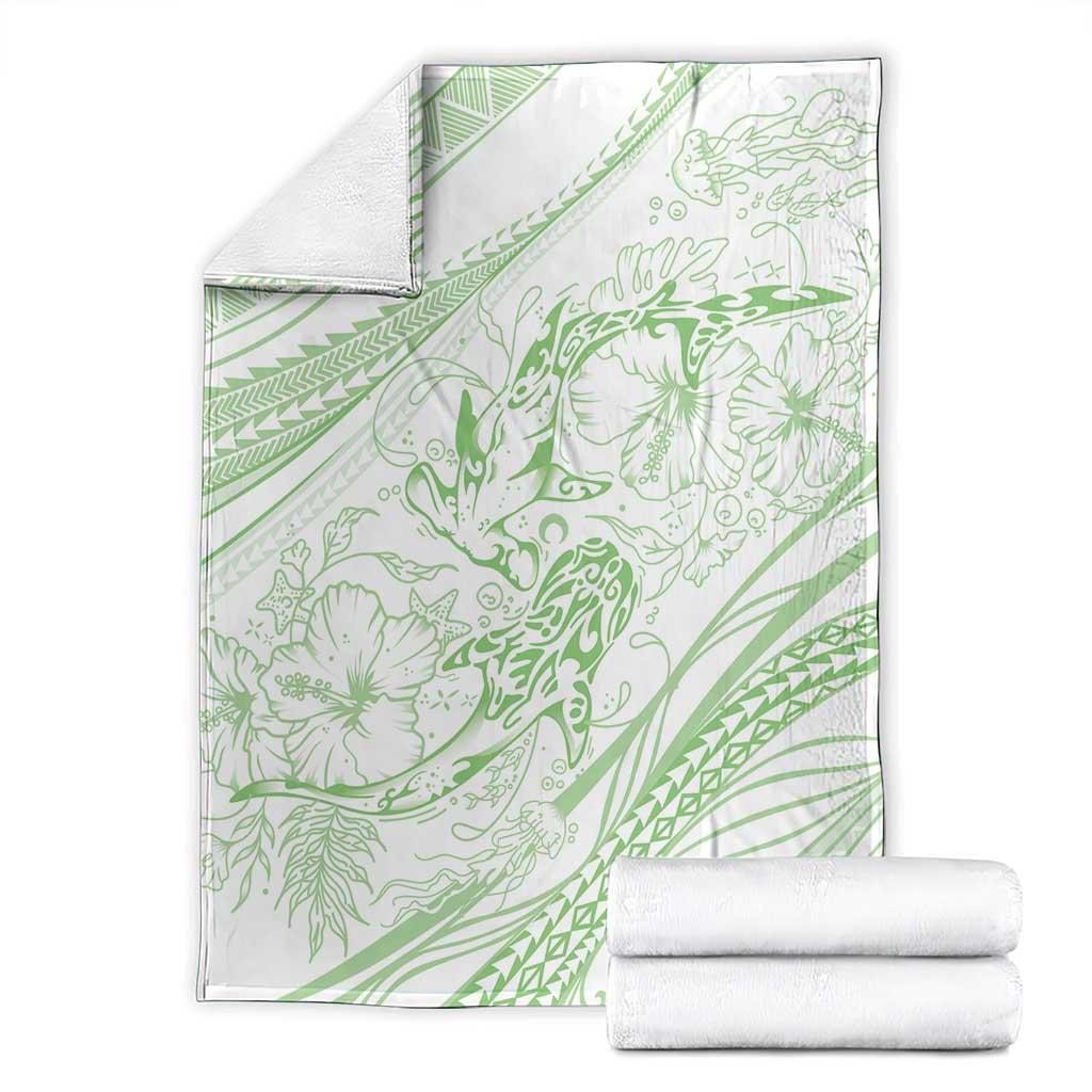 Sharks Couple Dreamy Polynesians Floral Sea Blanket Emerald - Polynesian Pride