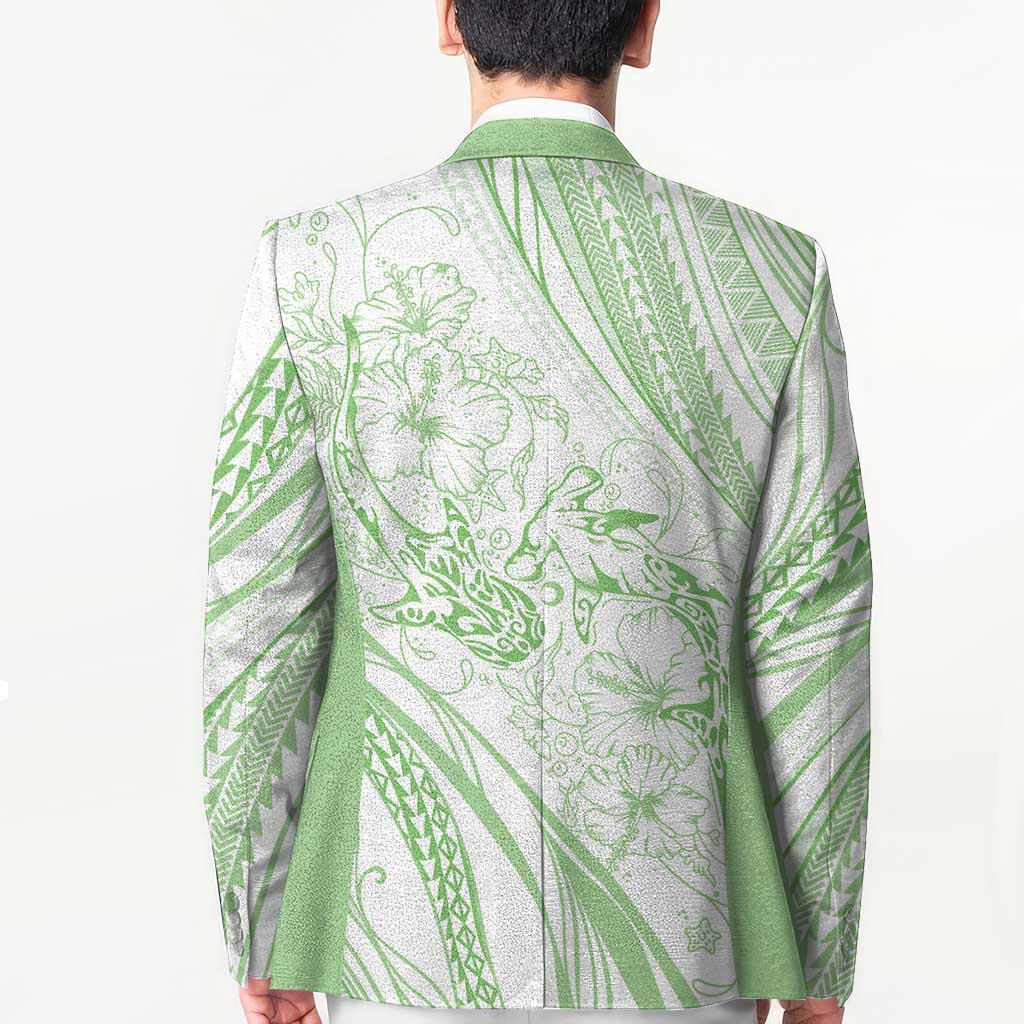 Sharks Couple Dreamy Polynesians Floral Sea Blazer Emerald - Polynesian Pride
