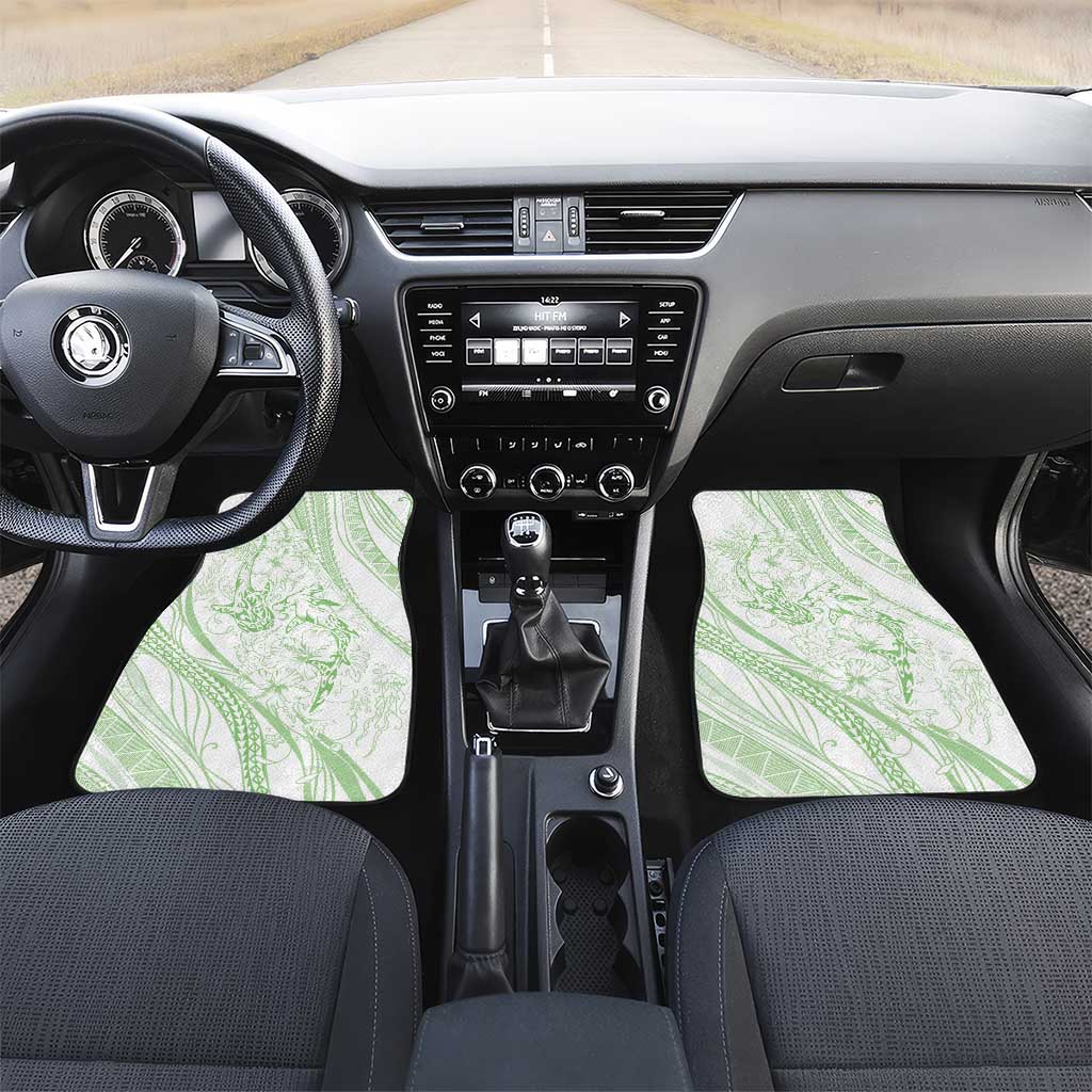 Sharks Couple Dreamy Polynesians Floral Sea Car Mats Emerald LT7 Set 2pcs - Front Emerald - Polynesian Pride